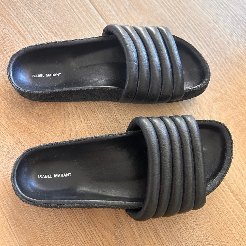 Isabel Marant Black Hellea Quilted-Leather Slide Sandals - Women’s EU Size 36